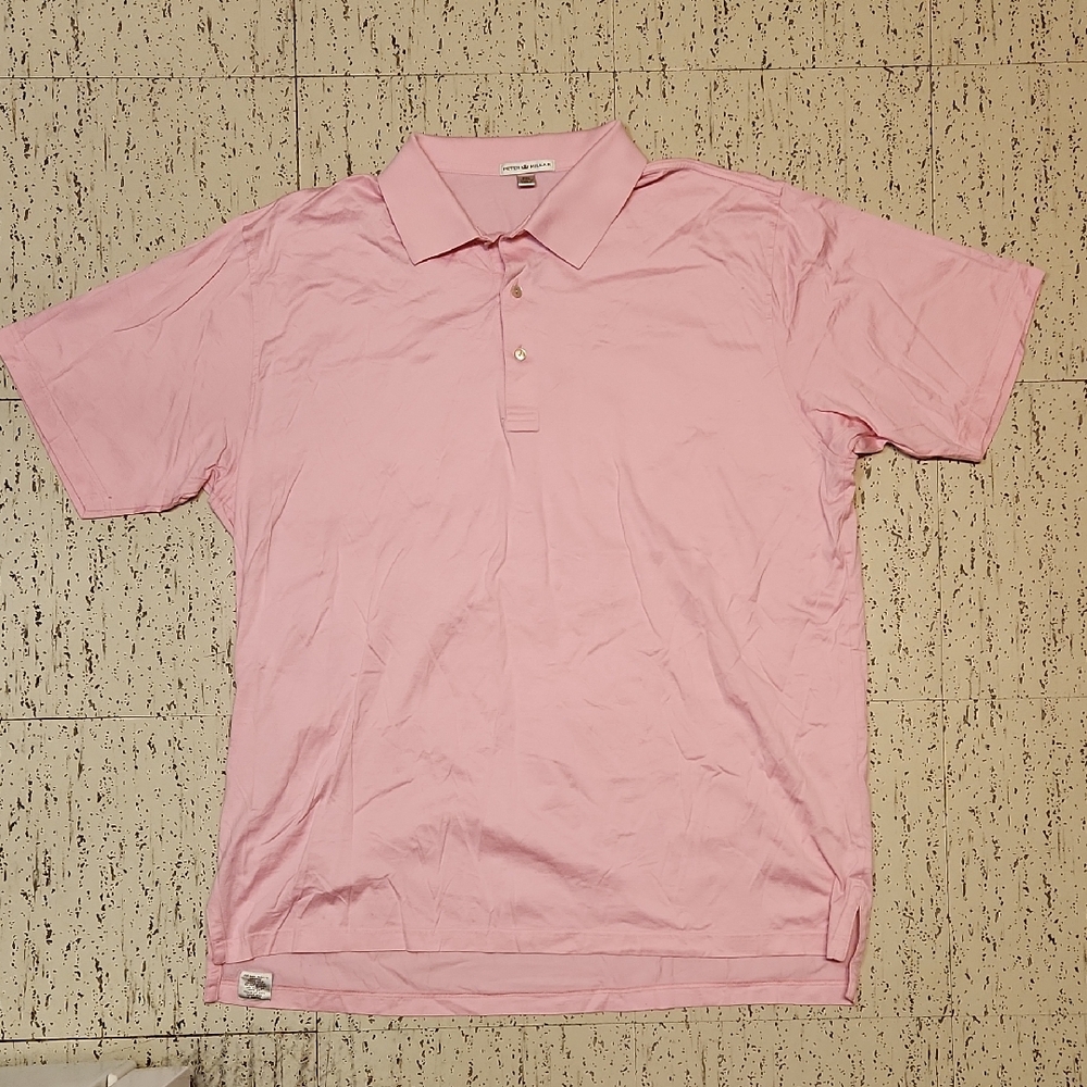 Peter Millar Pink Cotton 1/4 Button Down Short Sleeve Casual Polo Shirt